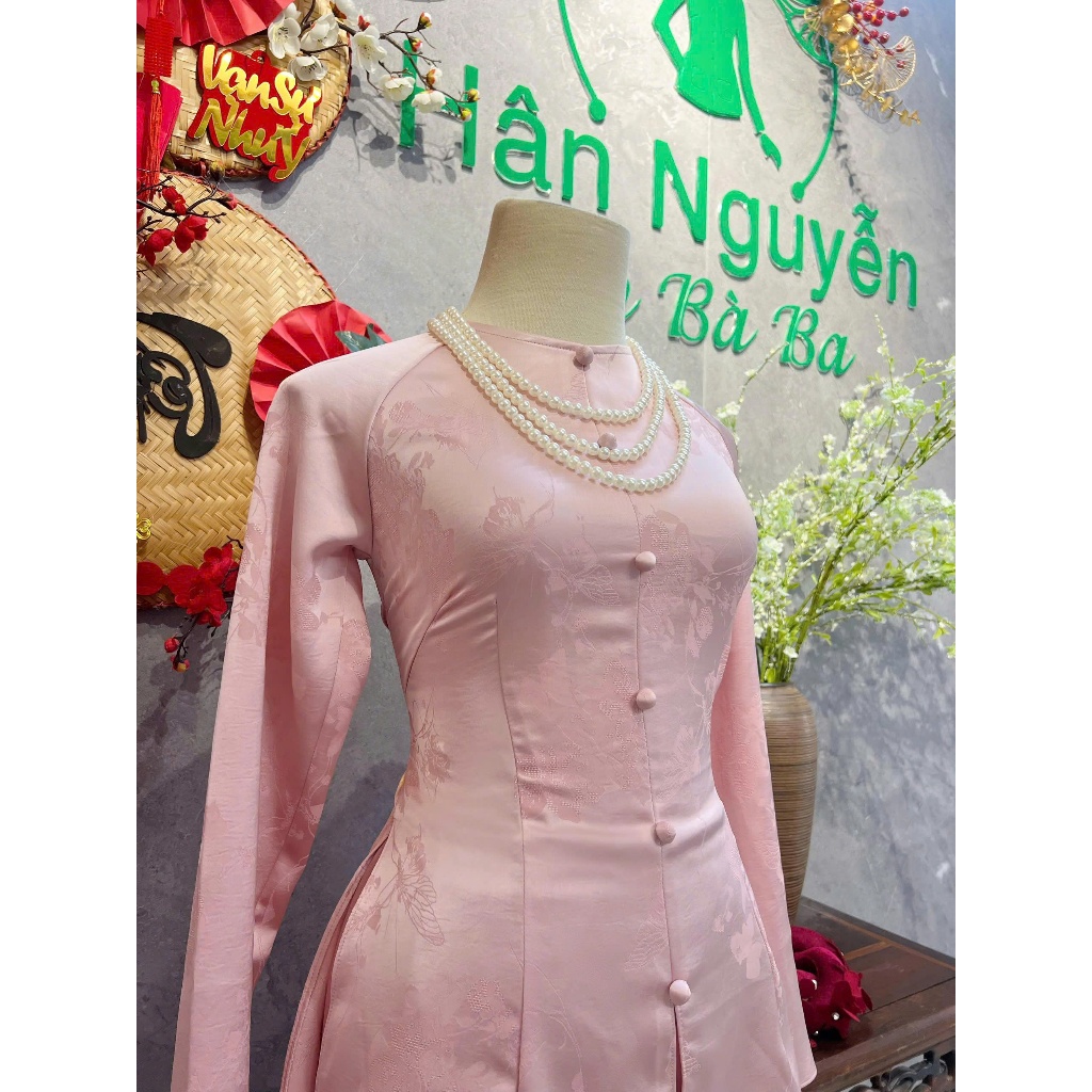 B.a182 Áo Bà Ba GấM HoA HảI ĐườnG CácH ĐiệU Cổ TrÒn TAy DÀi DâY KÉo NÚt Nụ BọC (QUẦN NGỌC TRAI)