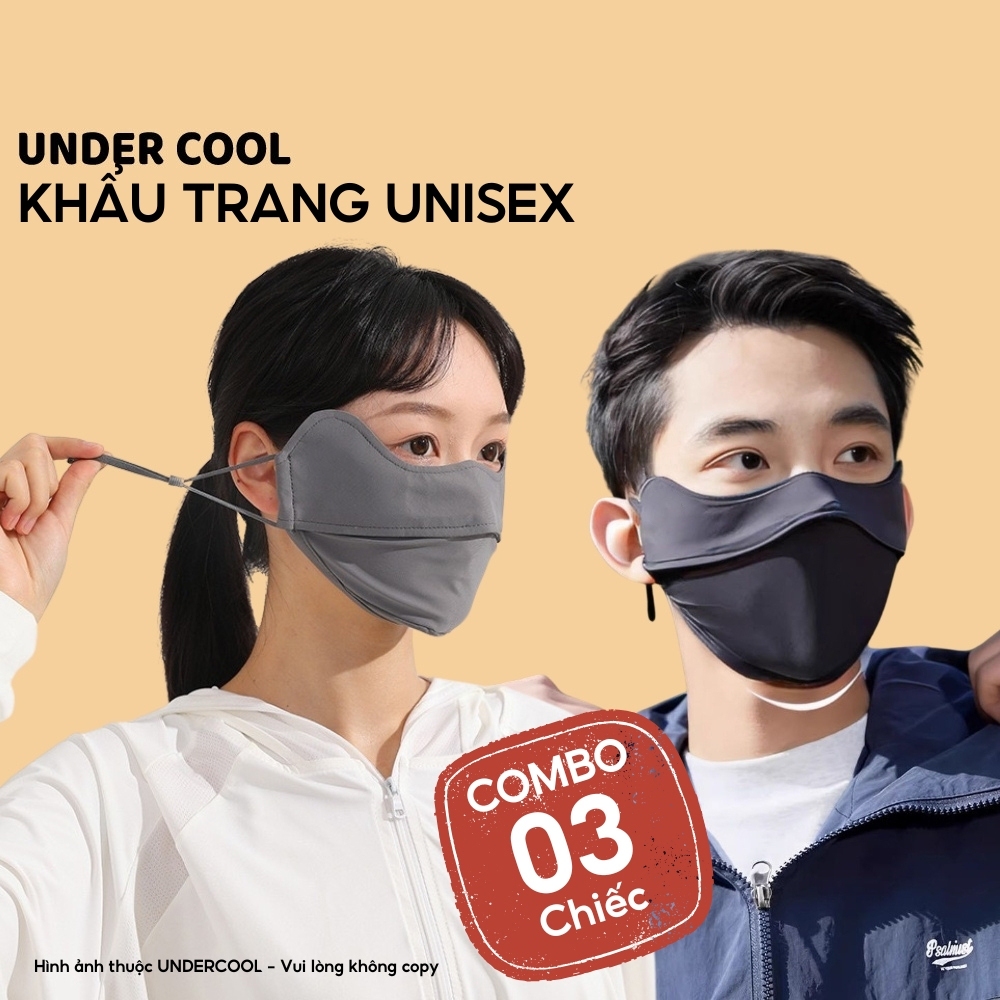 Combo 3 khẩu trang vải chống nắng UNDERCOOL  nửa mặt chống 99% tia UV UPF 50+ có logo đổi màu khi gặp ánh nắng KT01 CB03