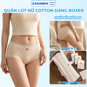 Quần Lót Nữ Cotton Phối Ren Mềm Mịn Thoáng Khí Form Ôm Không Lộ Đáy Kháng Khuẩn 10A ZANABRA L5272