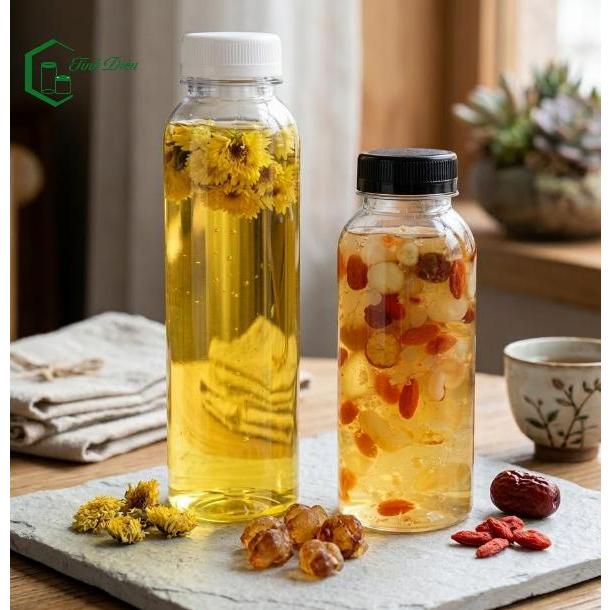 [Sỉ Tận Xưởng] Set 25 Chai Nhựa PET Tròn Trong Dày 350/500ml Nắp Vặn Đựng Trà Sữa Nước Ép Cafe Sữa
