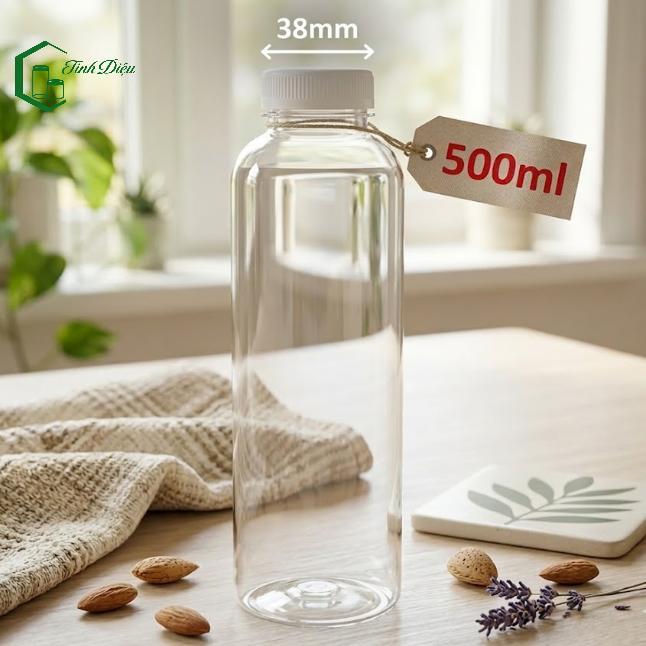 [Sỉ Tận Xưởng] Set 25 Chai Nhựa PET Tròn Trong Dày 350/500ml Nắp Vặn Đựng Trà Sữa Nước Ép Cafe Sữa