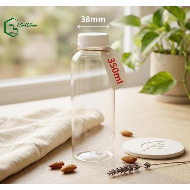 [Sỉ Tận Xưởng] Set 25 Chai Nhựa PET Tròn Trong Dày 350/500ml Nắp Vặn Đựng Trà Sữa Nước Ép Cafe Sữa