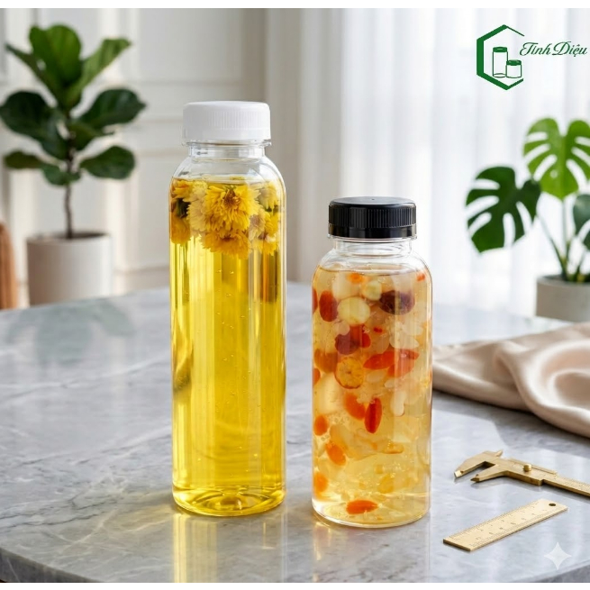 [Sỉ Tận Xưởng] Set 25 Chai Nhựa PET Tròn Trong Dày 350/500ml Nắp Vặn Đựng Trà Sữa Nước Ép Cafe Sữa