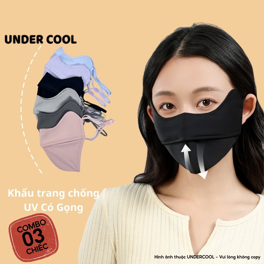 COMBO 3 Khẩu Trang Vải UNDERCOOL Có Gọng - Chống Tia UV Logo Đổi Màu Khi Gặp Ánh Nắng Không Lem Son Dáng Ôm CB3 - KT05