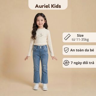 Quần Jean Bé Gái, Quần Jean Ống Loe Cho Bé Mặc Đi Học Đi Chơi Chất Liệu Jean Mềm Mại