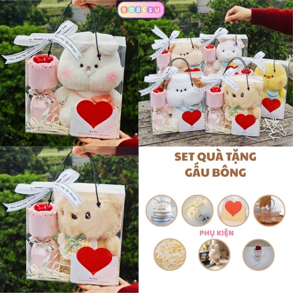 Hộp/Set Quà Tặng Gấu Bông Mica Sang Trọng Kèm Nhiều Phụ Kiện Làm Quà Tặng Sinh Nhật Cho Bé, Bạn Gái,Trai