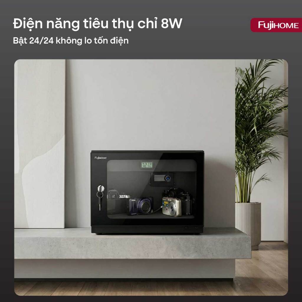 Tủ chống ẩm máy ảnh dung tích 25L Nhập Khẩu FUJIHOME DC-25M chính hãng, tủ hút ẩm chống mốc ống kính