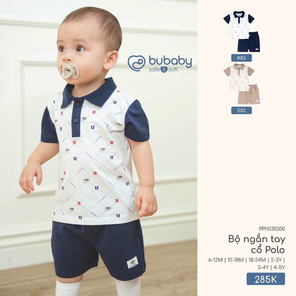 Bộ ngắn tay Bubaby cho bé từ 6 tháng đến 5 tuổi