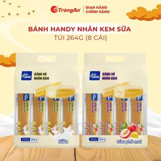 Bánh mỳ HANDY nhân kem vị đào phô mai, vị sữa thơm ngon dinh dưỡng cho bữa sáng, bữa xế túi 264g x 8 gói | Tràng An