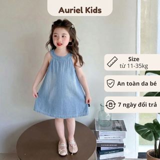 Váy Cho Bé Gái, Váy Yếm Jean Cho Bé Gái Thiết Kế Dáng Suông Chất Liệu Jean Mềm Mại