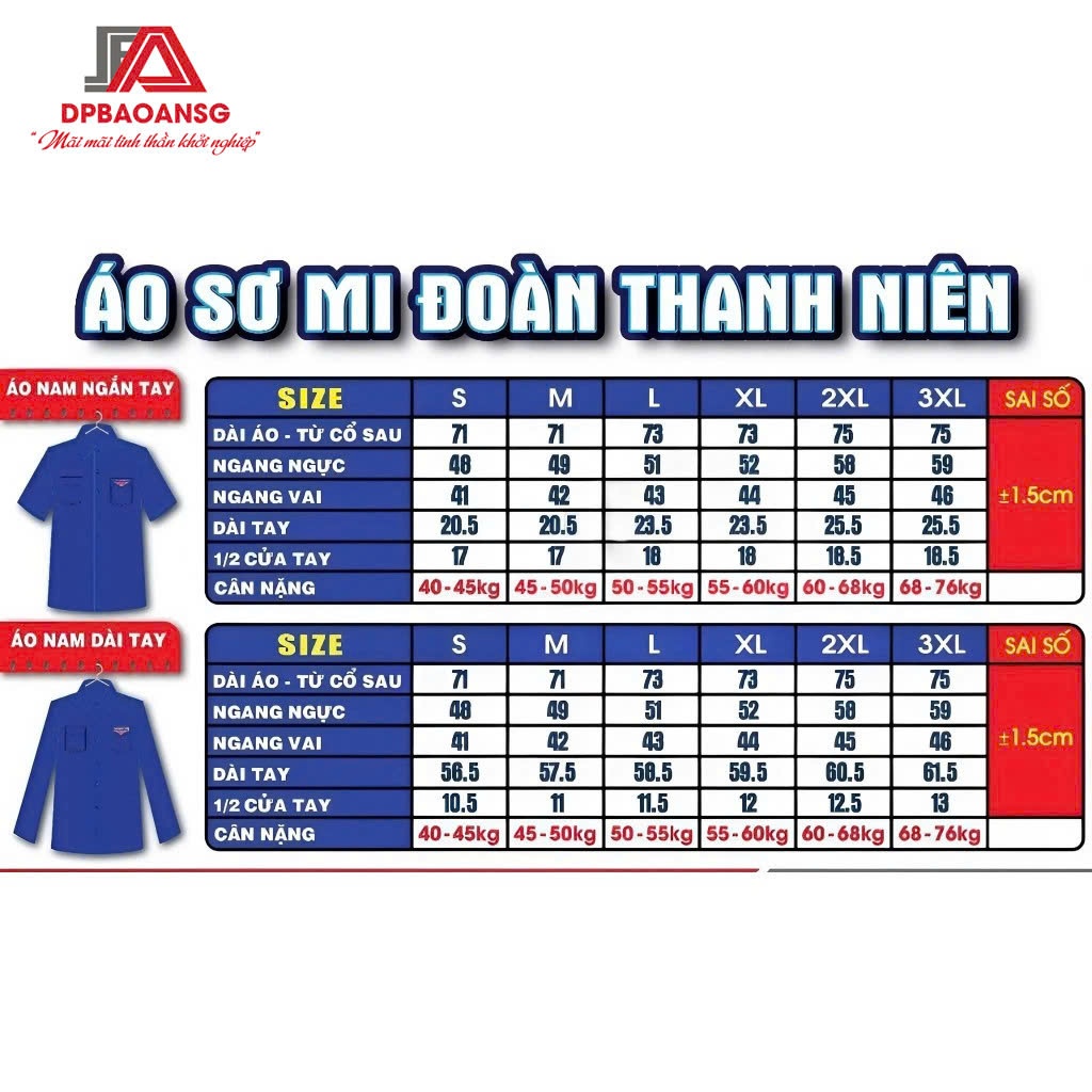 Áo Sơ Mi Đoàn Dài Tay Nam Nữ Vải Kate Thêu Logo Sắc Nét - Đồng Phục Sự Kiện Đoàn Viên Thanh Niên
