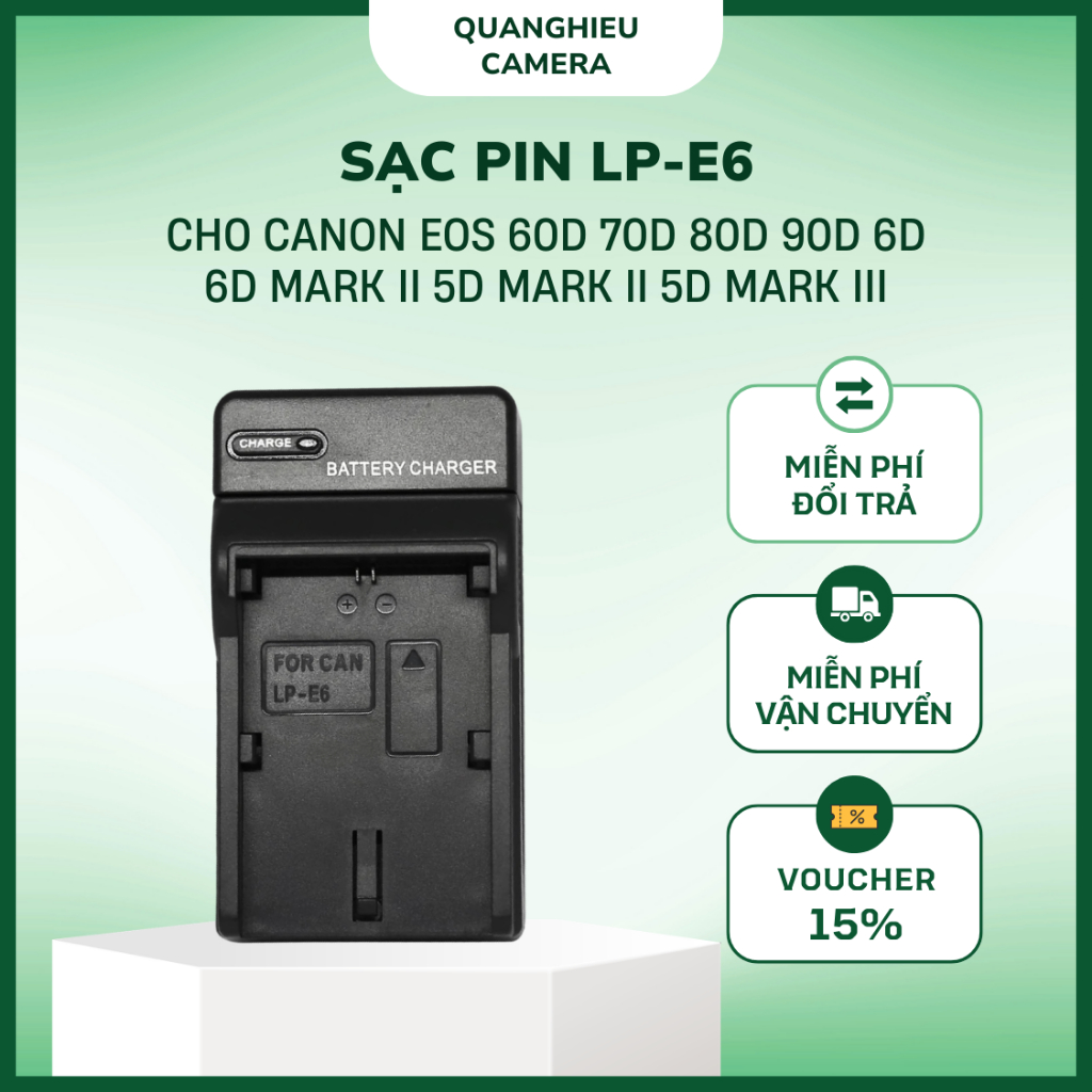 Sạc Pin LP-E6 cho Canon EOS 60D 70D 80D 90D 6D 6D Mark II 5D mark II 5D ...