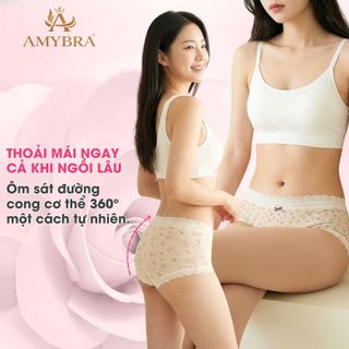Quần Lót Nữ Phối Ren Dáng Đùi Ôm Mông, Quần Boxer Nữ Cotton Mềm Thoáng Khí Không Hằn AMYBRA L5918