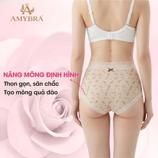 Quần Lót Nữ Phối Ren Dáng Đùi Ôm Mông, Quần Boxer Nữ Cotton Mềm Thoáng Khí Không Hằn AMYBRA L5918