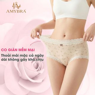 Quần Lót Nữ Phối Ren Dáng Đùi Ôm Mông, Quần Boxer Nữ Cotton Mềm Thoáng Khí Không Hằn AMYBRA L5918