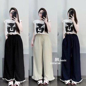 Quần Dài Nữ Chất Bò Lụa Mềm Dáng Suông Mịn Đẹp Cạp Cao Mix Ren Thời Trang Dễ Phối Đồ QCCC Mới Nhất | SANA CLOSET #8551