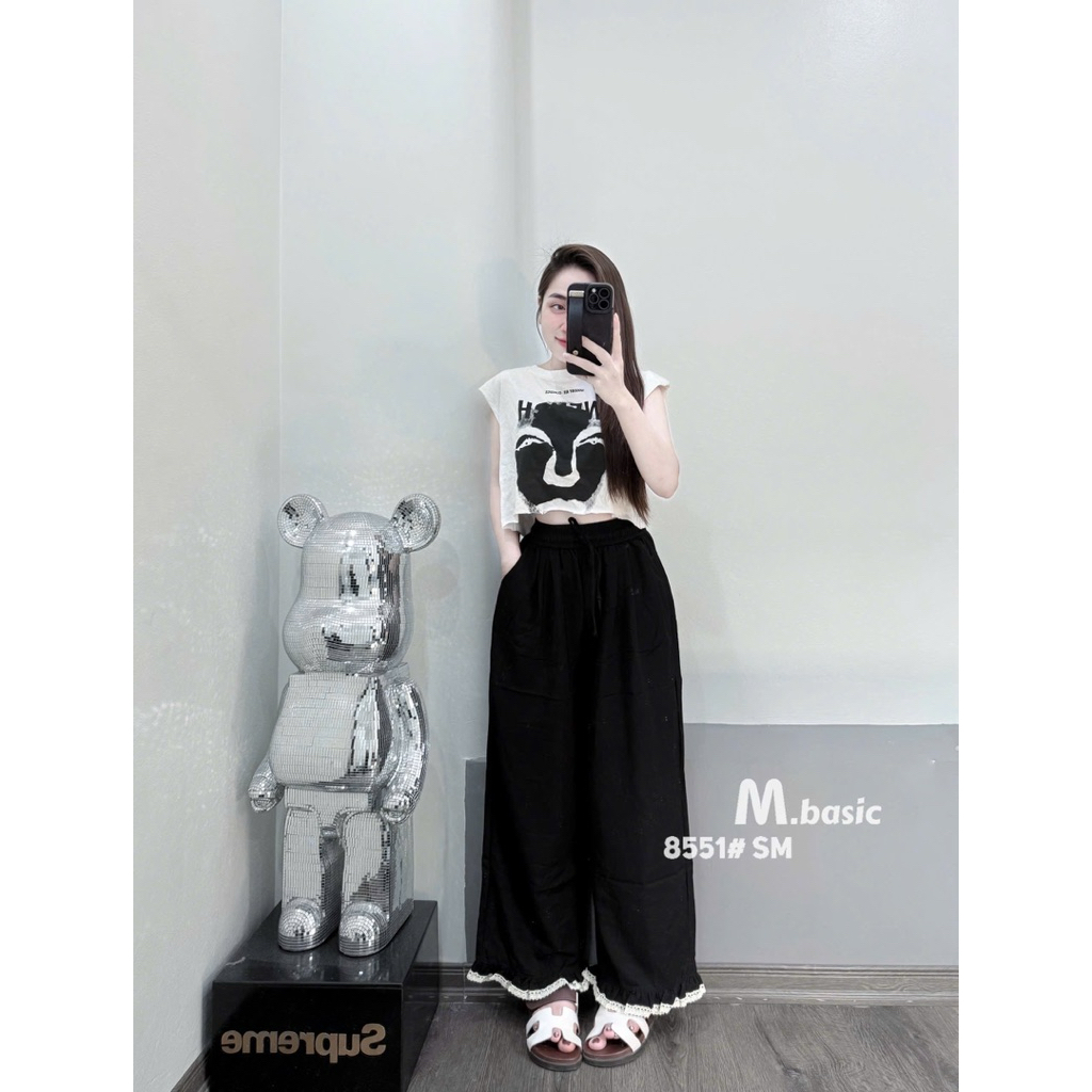 Quần Dài Nữ Chất Bò Lụa Mềm Dáng Suông Mịn Đẹp Cạp Cao Mix Ren Thời Trang Dễ Phối Đồ QCCC Mới Nhất | SANA CLOSET #8551