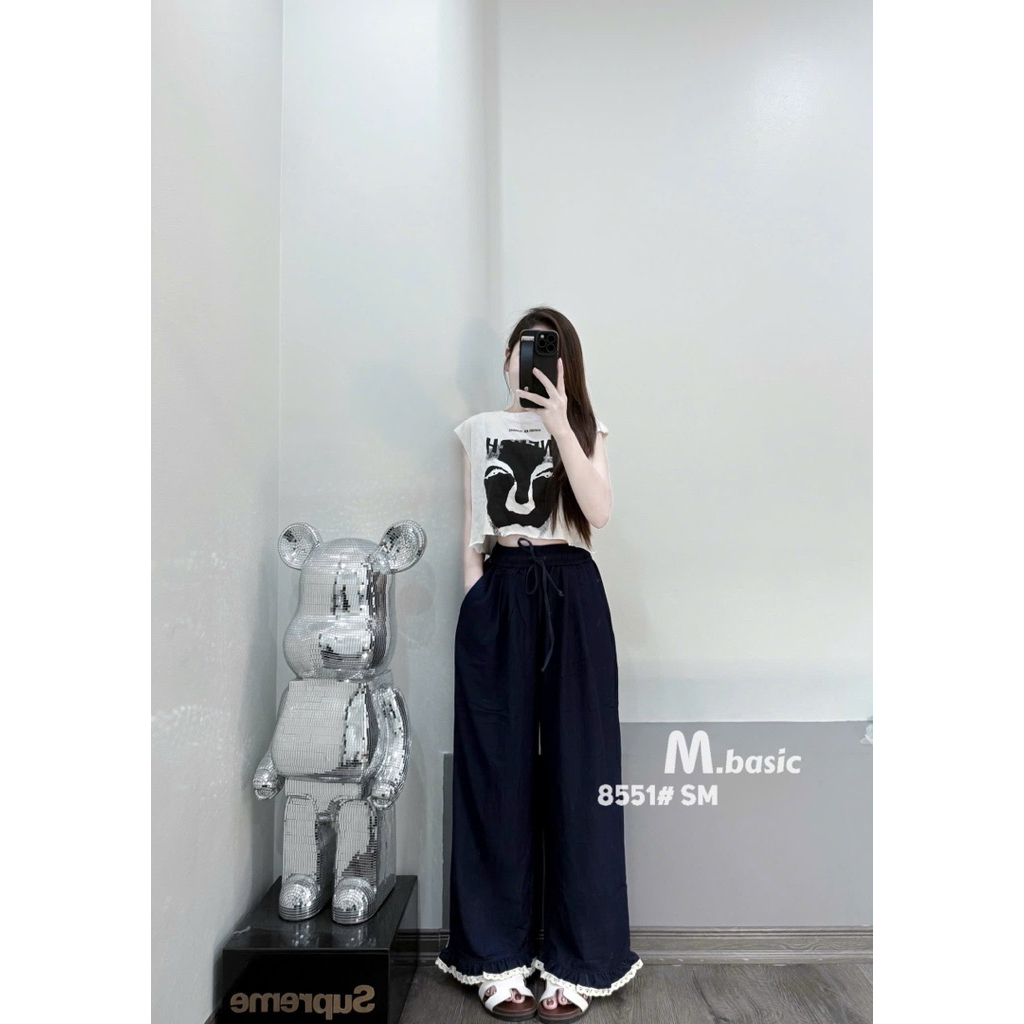 Quần Dài Nữ Chất Bò Lụa Mềm Dáng Suông Mịn Đẹp Cạp Cao Mix Ren Thời Trang Dễ Phối Đồ QCCC Mới Nhất | SANA CLOSET #8551