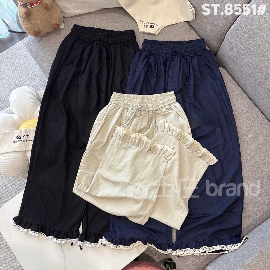 Quần Dài Nữ Chất Bò Lụa Mềm Dáng Suông Mịn Đẹp Cạp Cao Mix Ren Thời Trang Dễ Phối Đồ QCCC Mới Nhất | SANA CLOSET #8551
