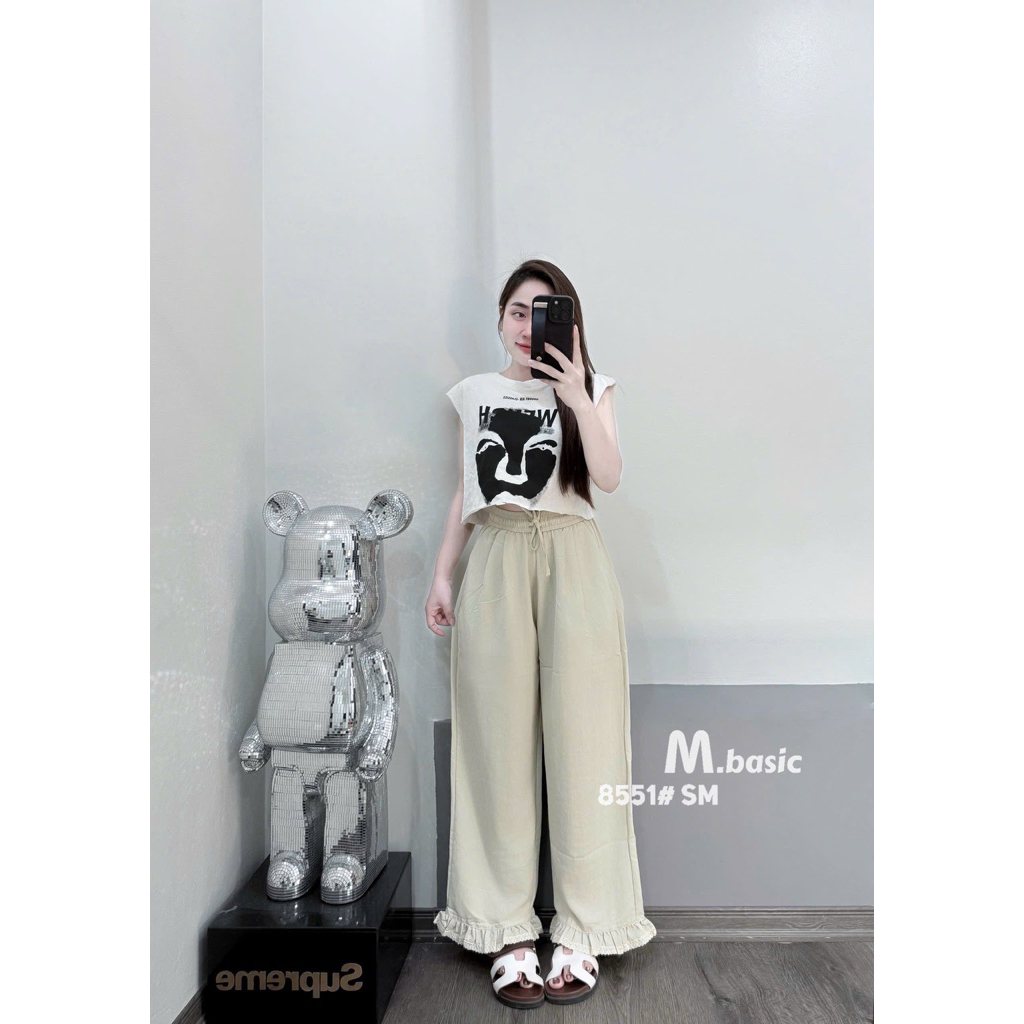 Quần Dài Nữ Chất Bò Lụa Mềm Dáng Suông Mịn Đẹp Cạp Cao Mix Ren Thời Trang Dễ Phối Đồ QCCC Mới Nhất | SANA CLOSET #8551
