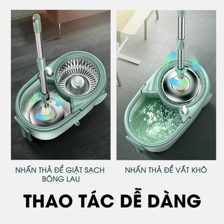 (Nâng cấp) Bộ lau nhà xoay 360 độ Bonbox BCT704 - Kèm thùng vắt có 2 bánh xe, lồng inox