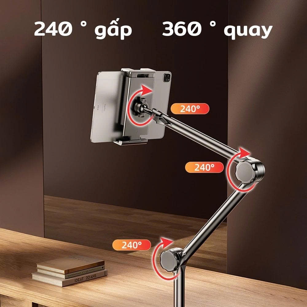 Giá đỡ điện thoại, ipad kẹp đầu giường, cạnh bàn hợp kim nhôm xoay 360 độ di động chịu lực chắc chắc, chống rung
