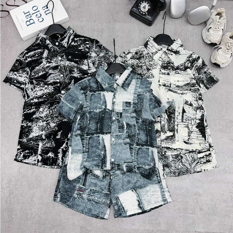BỘ SƠ MI LỤA HÀN Cho Bé Trai, Chất Lụa Hàn Mềm Mịn, Thoáng Mát, Không Nhăn hay Bai Xù, Size từ 17-60kg