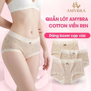 Quần Lót Nữ Cotton Viền Ren Hoa Nhí – Quần Chip Nữ Co Giãn Mềm Mại Thoáng Khí Ôm Dáng AMYBRA L5918