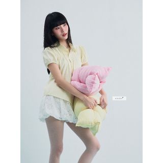 𝐀𝐥𝐢𝐫𝐚 𝐓𝐨𝐩 - Áo kiểu nữ, áo sơ mi xô vàng sọc tay ngắn nhien.official  NAS00045