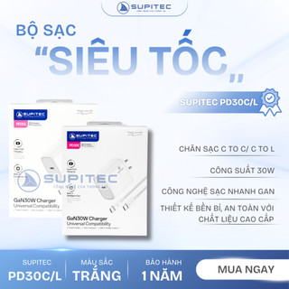 Bộ sạc nhanh (C to C/ C to L) GaN 30W Supitec PD30C - PD30L