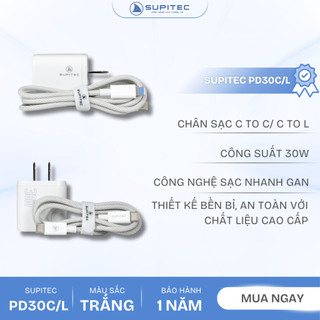 Bộ sạc nhanh (C to C/ C to L) GaN 30W Supitec PD30C - PD30L