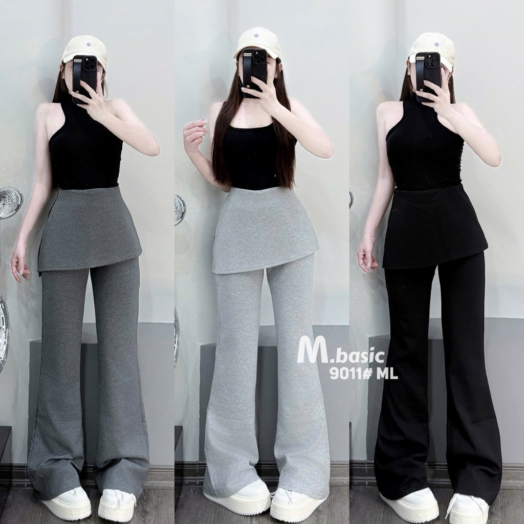 Quần Dài Nữ Dáng Micro Slim Ống Loe Thiết Kế Giả Váy Chất Cotton Mịn Mát Q.Zhau Siêu Đẹp Hot Trend - SANA CLOSET #9011