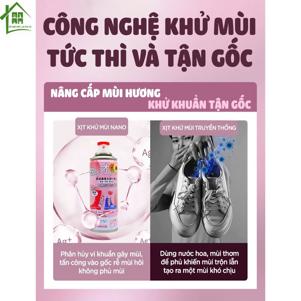 Chai xịt khử mùi giày dép Nano Bạc diệt khuẩn cho nam nữ, bình sịt hết mùi hôi chân, tất, vớ.