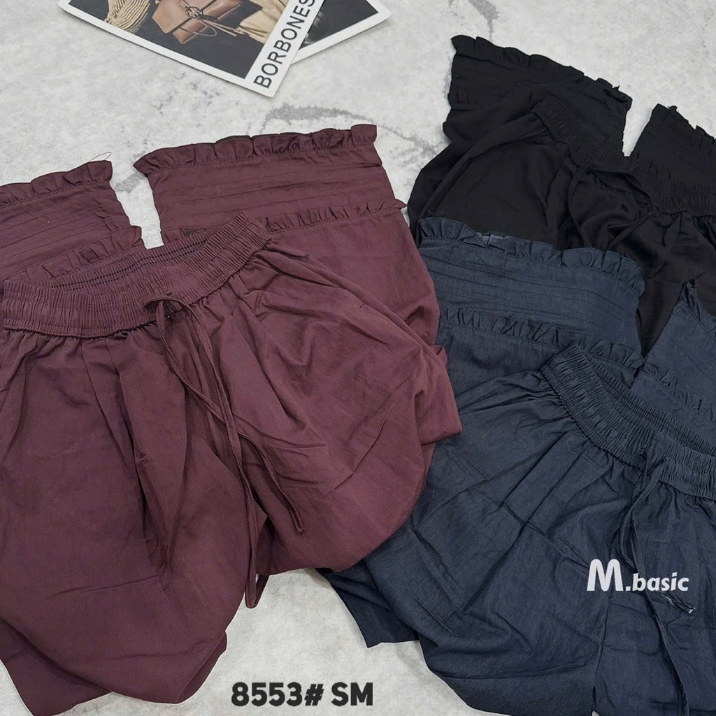 Quần Dài Nữ Dáng Suông Gấu Phối Bèo Nữ Tính Chất Đũi Lụa Mềm Đẹp Cạp Cao Siêu Tôn Dáng #8553