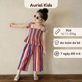 Set Bộ Bé Gái, Set Bộ Thiết Kế Áo 2 Dây Kèm Quần Suông Phối Cục Bông Dễ Thương Chất Liệu Cotton