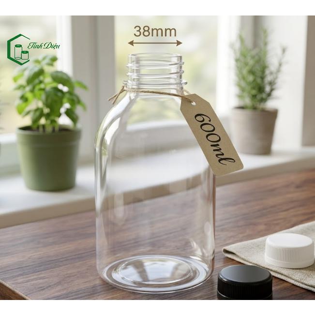[Sỉ Tận Xưởng] Set 25 Chai Nhựa PET Tròn Trong Dày 400/600/1000ml Nắp Vặn Đựng Trà Sữa Nước Ép Cafe