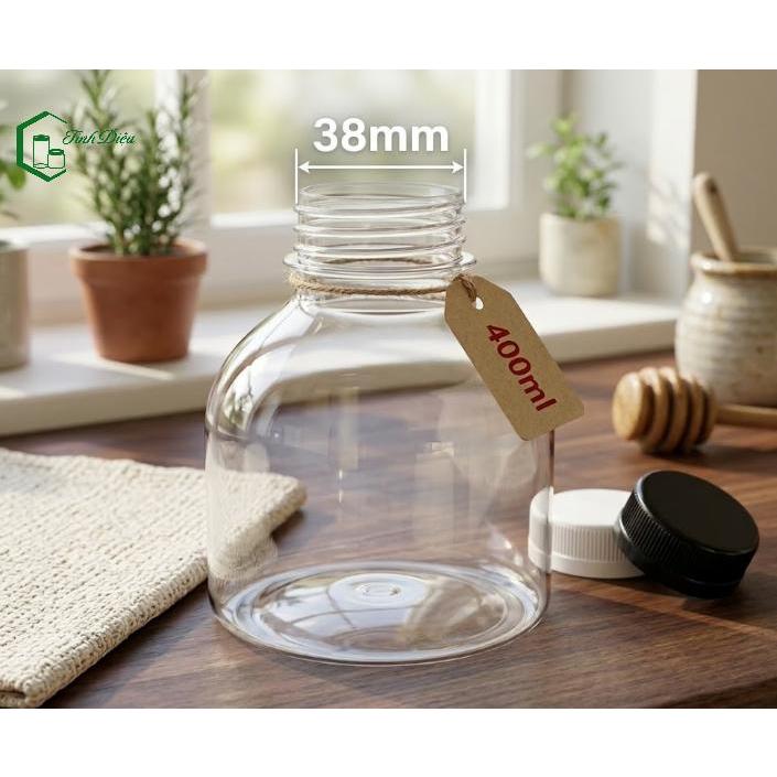 [Sỉ Tận Xưởng] Set 25 Chai Nhựa PET Tròn Trong Dày 400/600/1000ml Nắp Vặn Đựng Trà Sữa Nước Ép Cafe