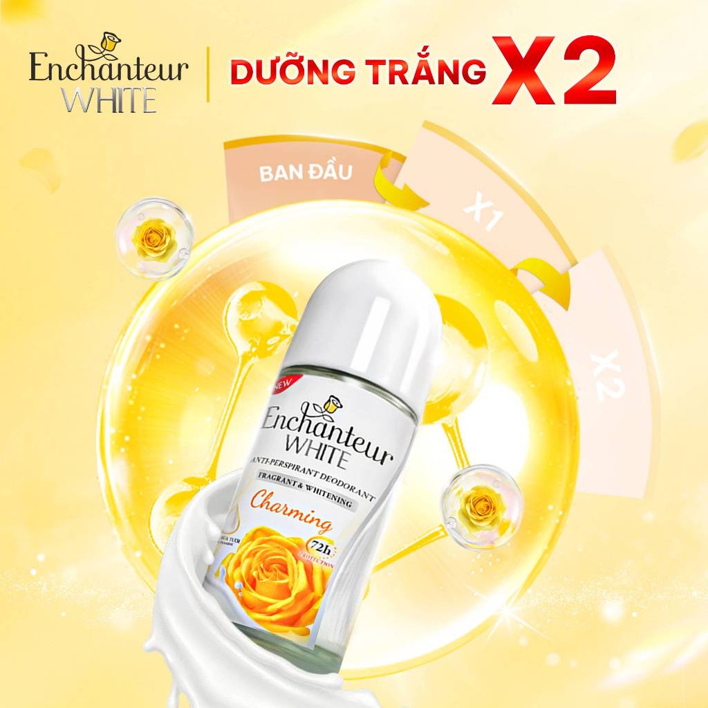 [COMBO TIẾT KIỆM] Lăn Khử Mùi Enchanteur Dưỡng Trắng Thơm Mịn / Hương Nước Hoa Pháp Không Để Lại Vệt Ố Vàng 50mlx2