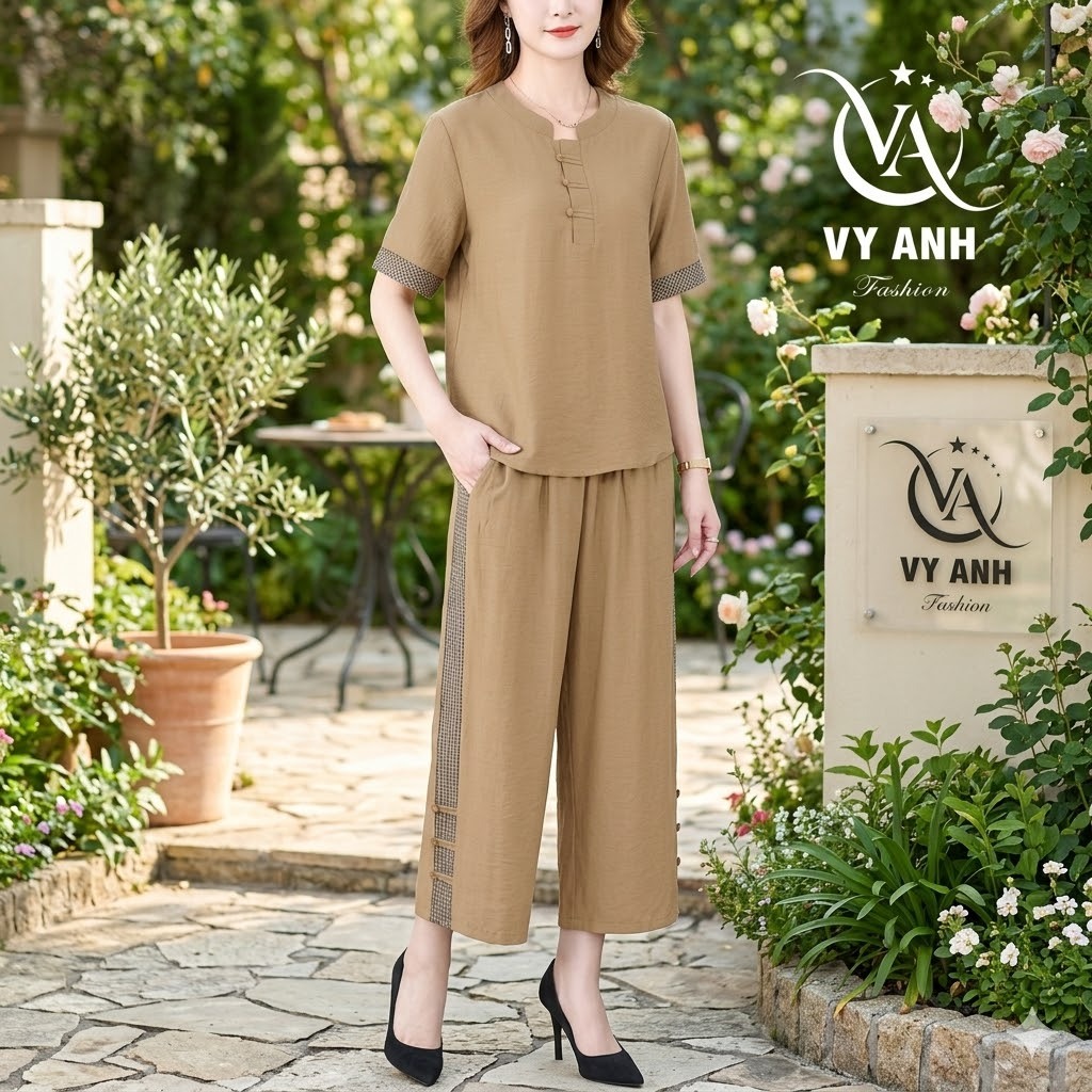 Đồ Bộ Vải Đủi Linen Loại 1. Nữ Trung Niên Thời Trang U40 U50 Đồ mặc ở nhà. Tay Lỡ Cao Cấp Mã DB7901