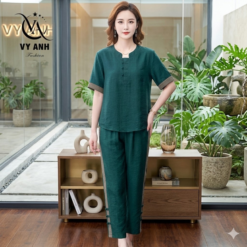 Đồ Bộ Vải Đủi Linen Loại 1. Nữ Trung Niên Thời Trang U40 U50 Đồ mặc ở nhà. Tay Lỡ Cao Cấp Mã DB7901