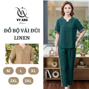 Đồ Bộ Vải Đủi Linen Loại 1. Nữ Trung Niên Thời Trang U40 U50 Đồ mặc ở nhà. Tay Lỡ Cao Cấp Mã DB7901
