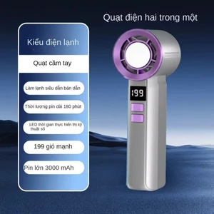 Quạt cầm tay có thể sạc điện thoại, làm mát bằng chườm lạnh + động cơ không chổi than + pin dung lượng lớn 3000mAh + hỗ