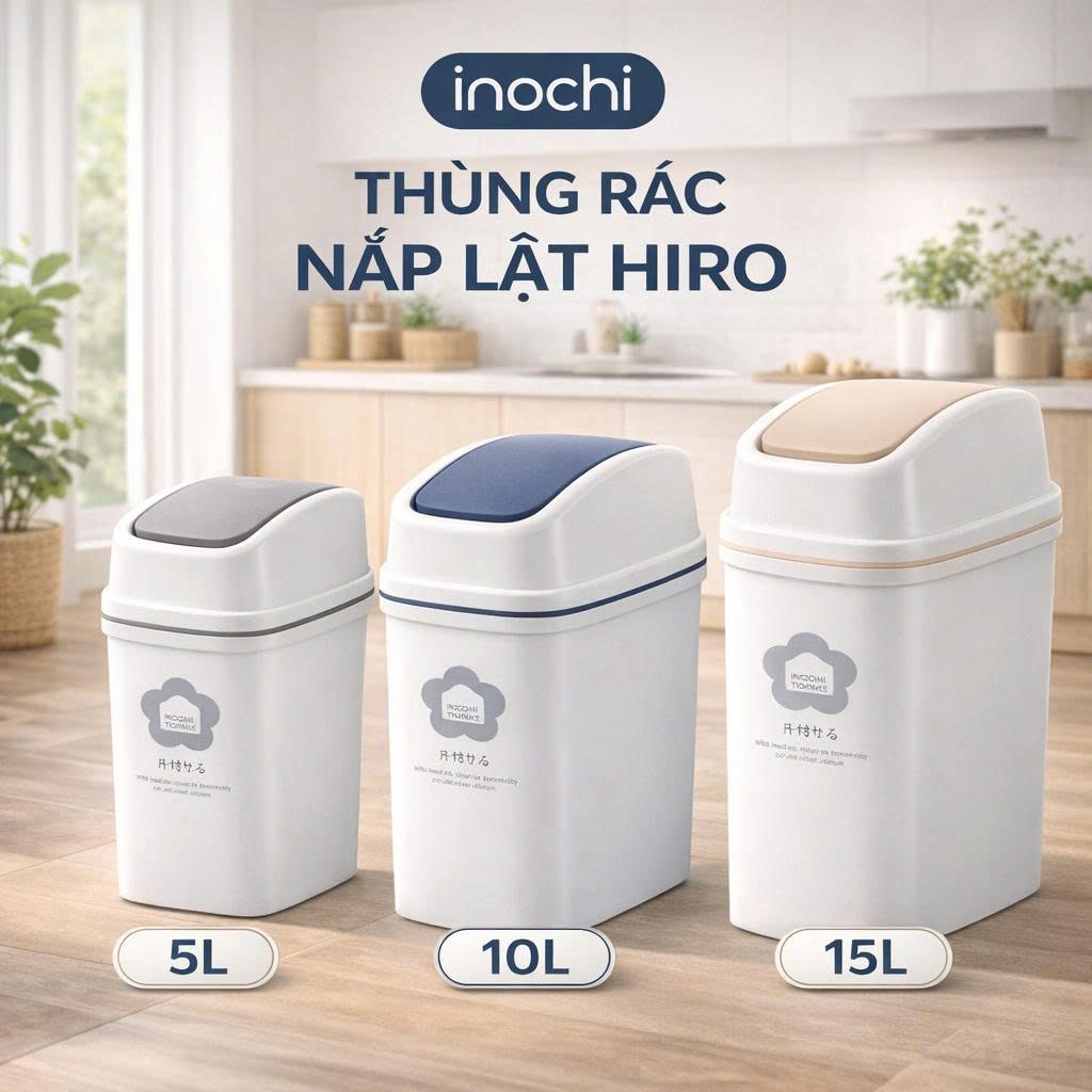 Thùng rác nắp lật Inochi - Hiro 5L/10L/15L (kèm ruột)
