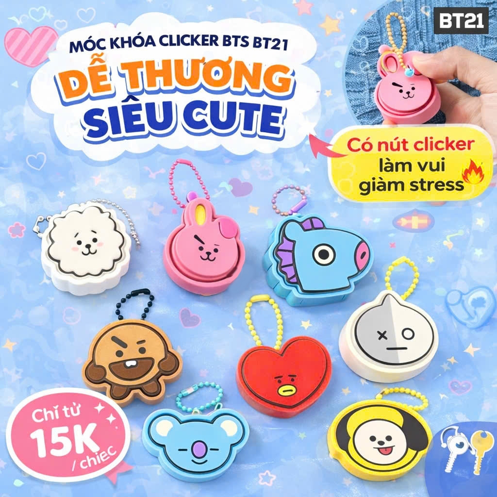 MÓC KHOÁ CLICKER BTS BT21 CUTE – SIÊU DỄ THƯƠNG | Shopee Việt Nam