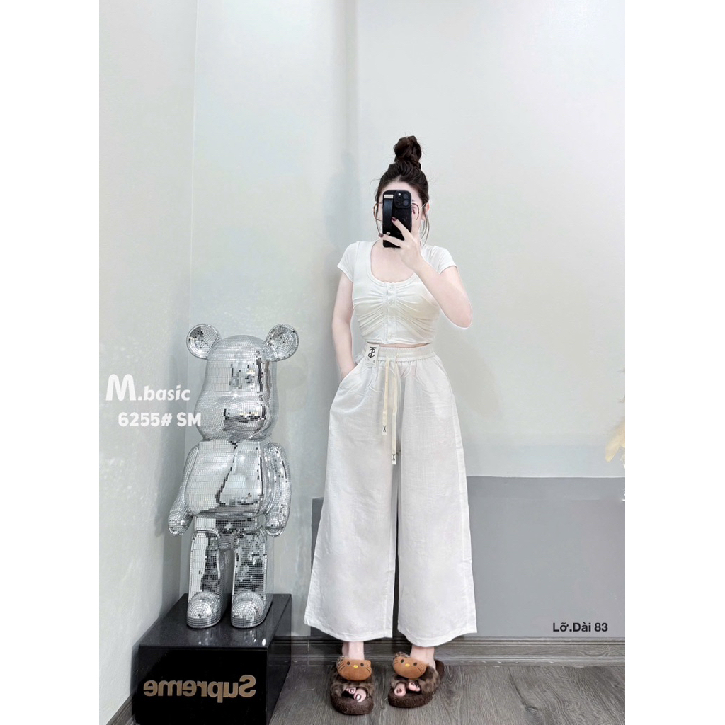Quần Đũi Nữ Dáng Suông Lửng, Quần Ống Rộng Nữ Chất Đũi Mềm Mát Cạp Cao Hack Dáng | SANA CLOSET #6255