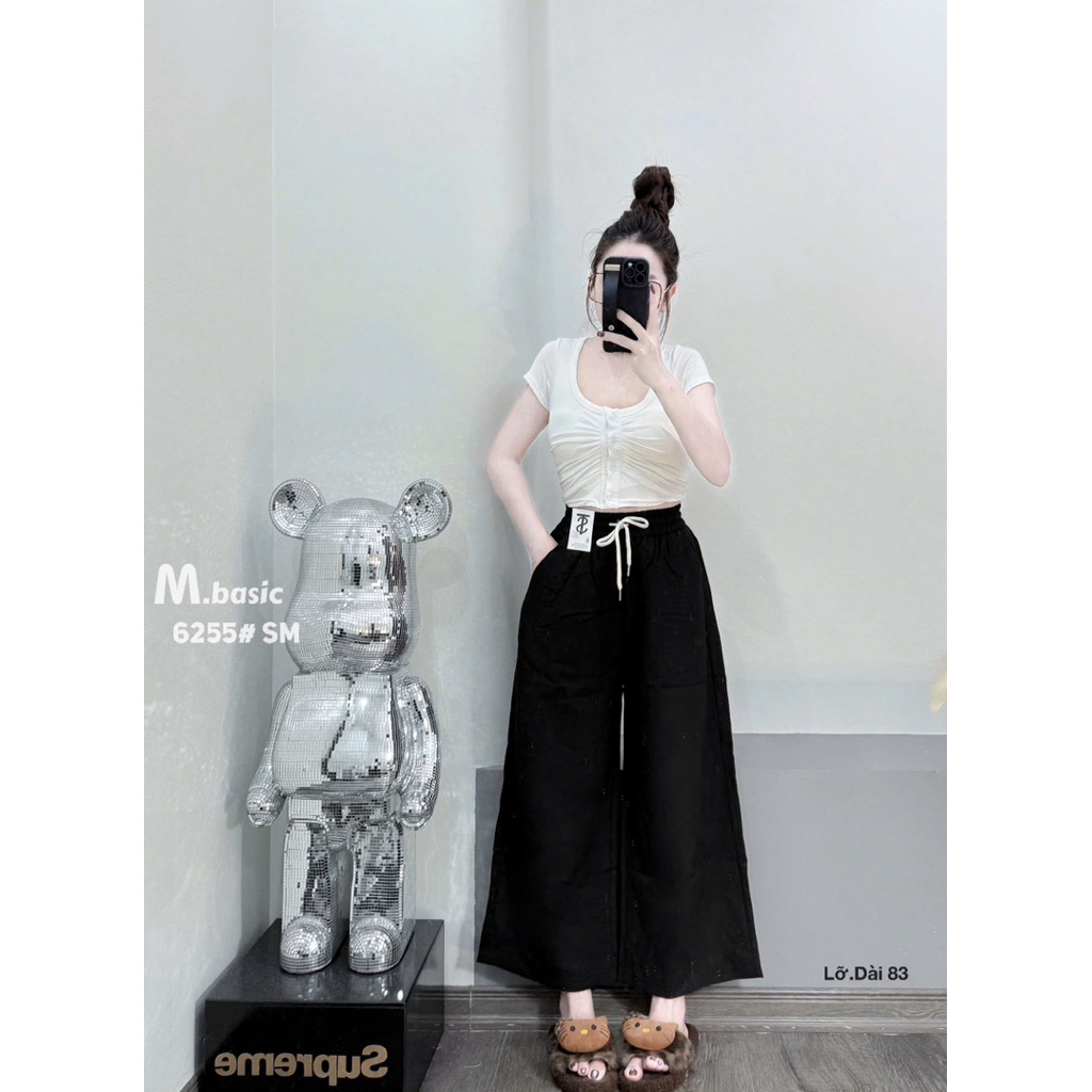 Quần Đũi Nữ Dáng Suông Lửng, Quần Ống Rộng Nữ Chất Đũi Mềm Mát Cạp Cao Hack Dáng | SANA CLOSET #6255