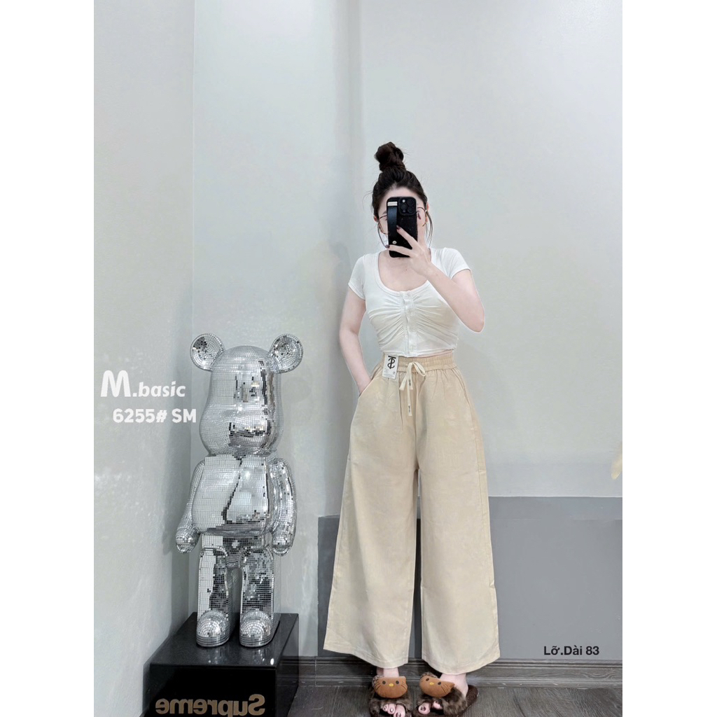 Quần Đũi Nữ Dáng Suông Lửng, Quần Ống Rộng Nữ Chất Đũi Mềm Mát Cạp Cao Hack Dáng | SANA CLOSET #6255