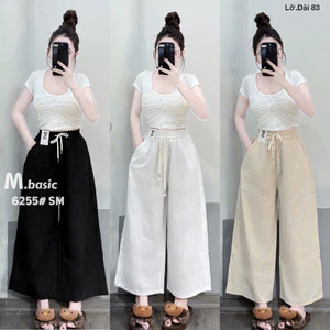 Quần Đũi Nữ Dáng Suông Lửng, Quần Ống Rộng Nữ Chất Đũi Mềm Mát Cạp Cao Hack Dáng | SANA CLOSET #6255