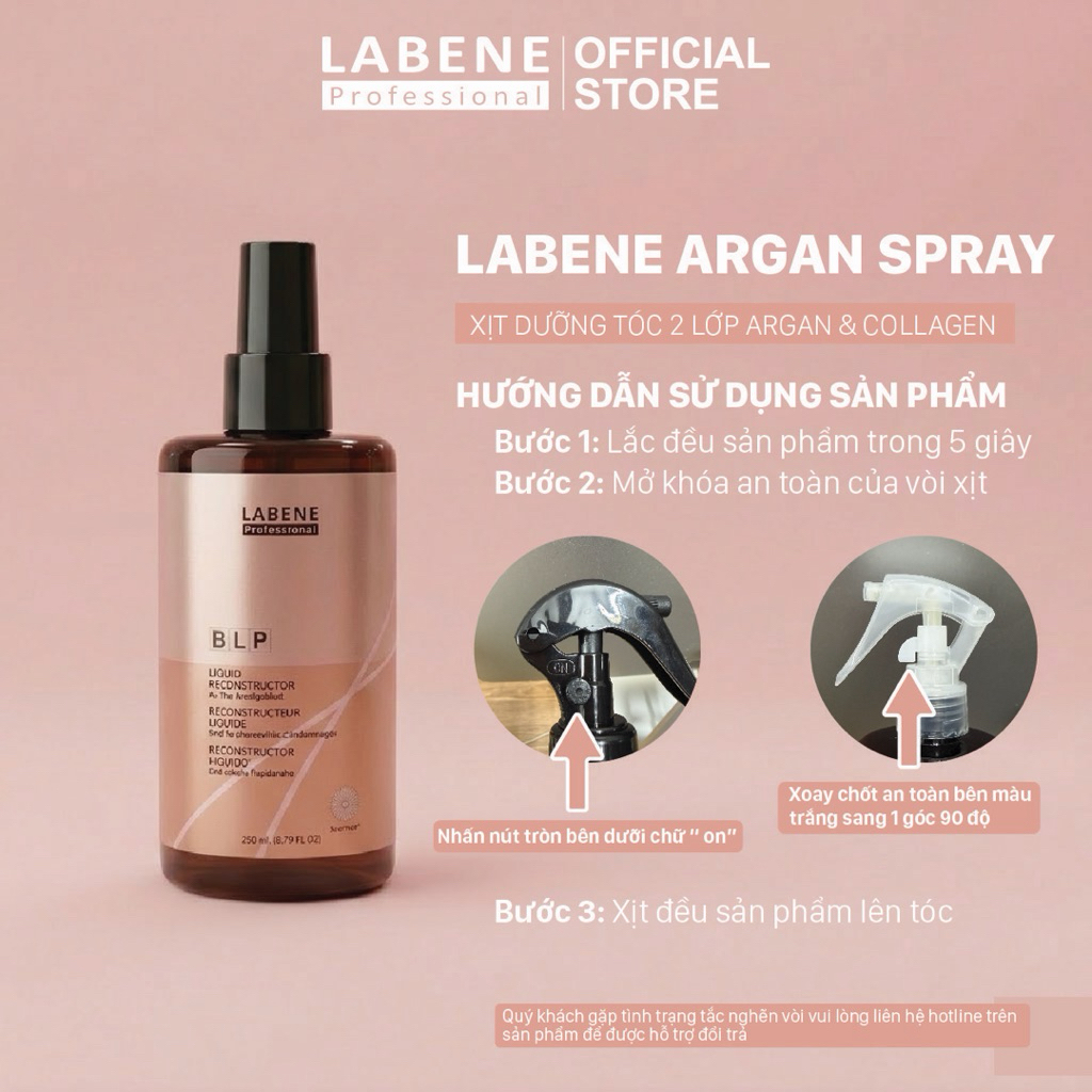 Xịt Dưỡng Tóc Argan Collagen Labene 2 lớp Chai 250ml Phục Hồi Hư Tổn, Cấp Ẩm Bổ Trợ Mọc Tóc LABENE