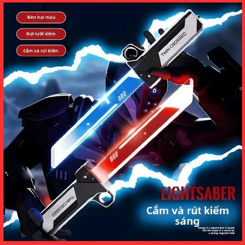 Bộ 2 kiếm ánh sáng LED thu gọn cho bé – Đồ chơi phát sáng ghép nối kiếm đôi